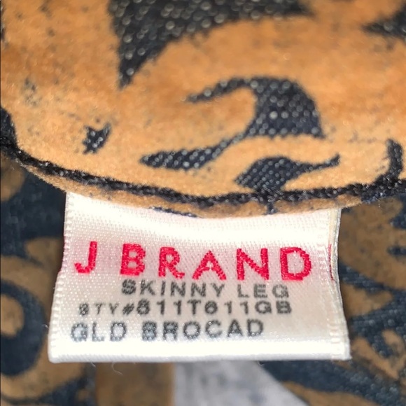 J Brand Mod Rose Skinny Jean Gold Brocade - Picture 3 of 5